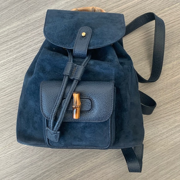 Handbags - Gucci Bamboo Blue Suede Leather Small Backpack